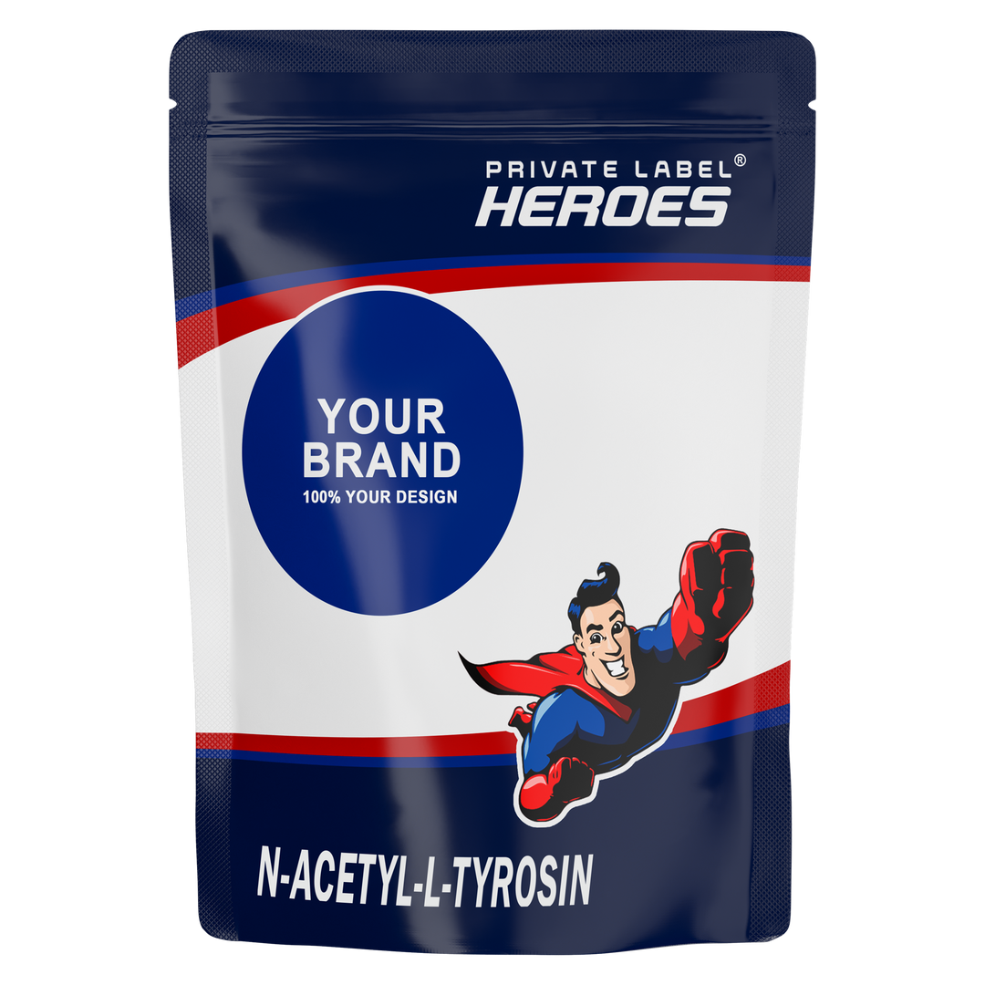 Private Label Heroes -N-Acetyl-L-Tyrosin im White Label Portfolio schon ab geringer Abnahme verfügbar. N-Acetyl-L-Tyrosin